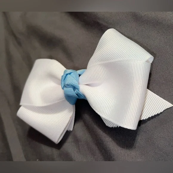 White and Blue Hair Bow - Picture 2 of 4